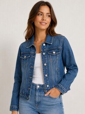 BLUE AGE Blue Denim Jacket Trucker Classic Button Front Cotton Medium NEW